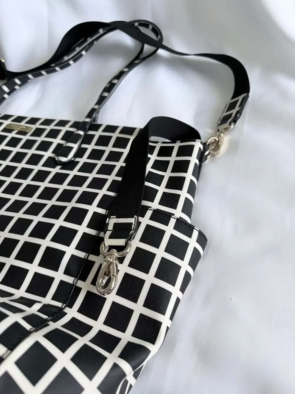 Kate Spade New York Black and White Grid Pattern Diaper/Weekender Bag